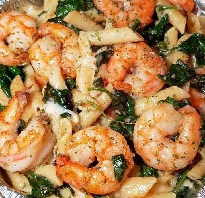 Cheese Shrimp Penne Pasta & Spinach