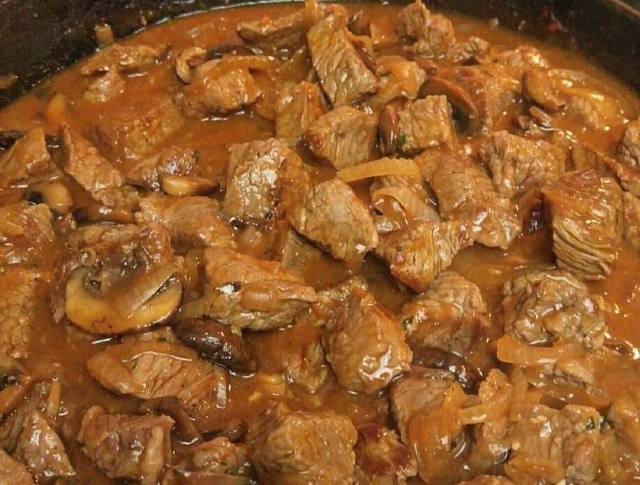 Melt In Your Mouth Beef Tips with Mushroom Gravy