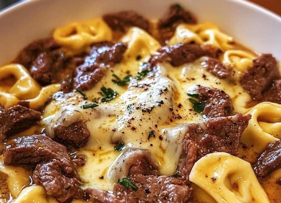 Cheesesteak Tortellini in Rich Provolone Sauce