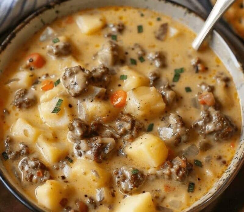 Crockpot Creamy Potato & Hamburger Soup